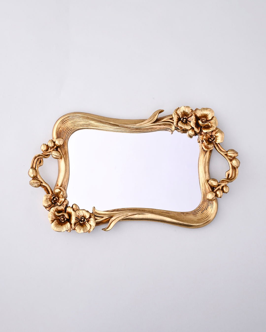Golden Floral Motif Mirror Tray 