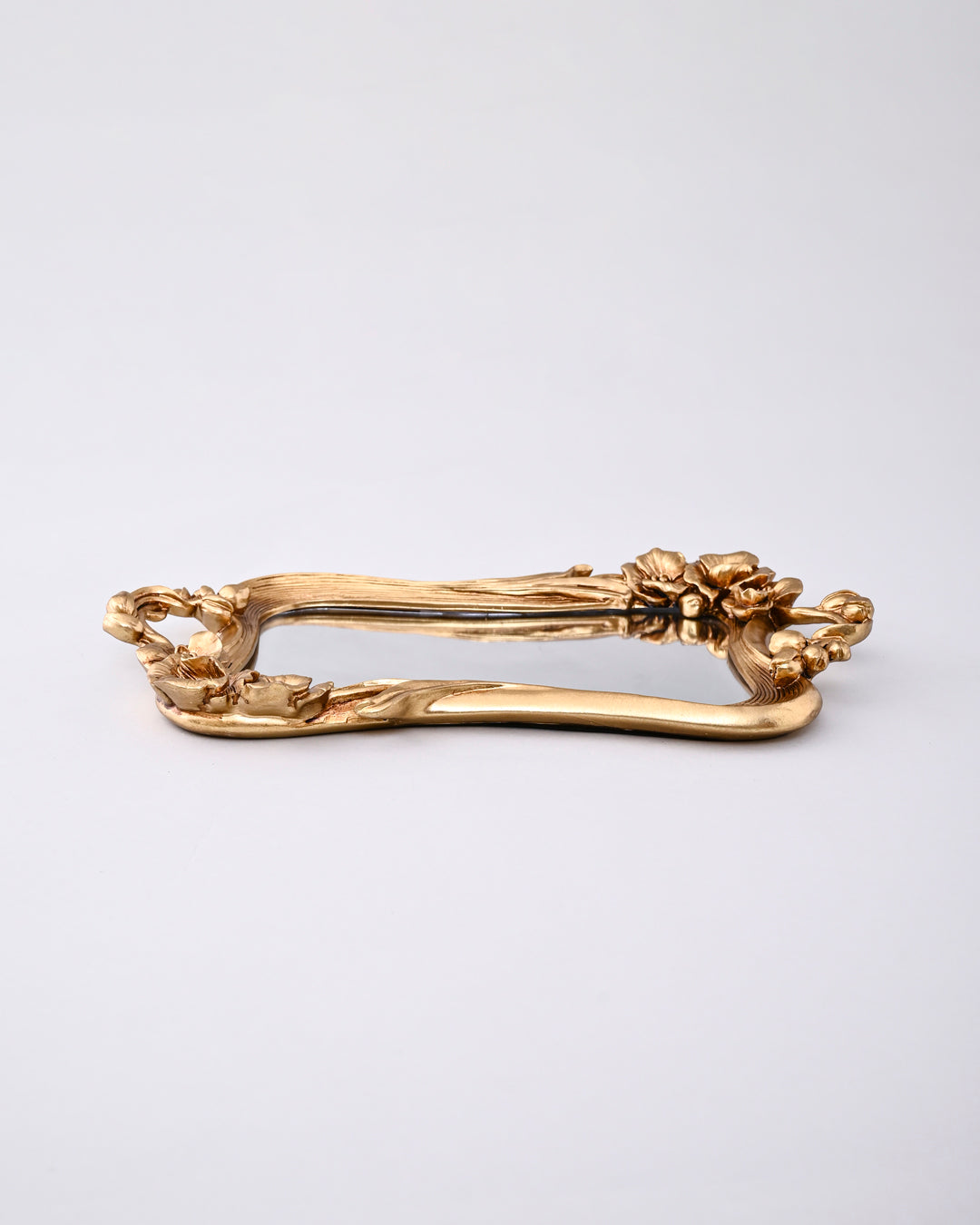 Golden Floral Motif Mirror Tray 