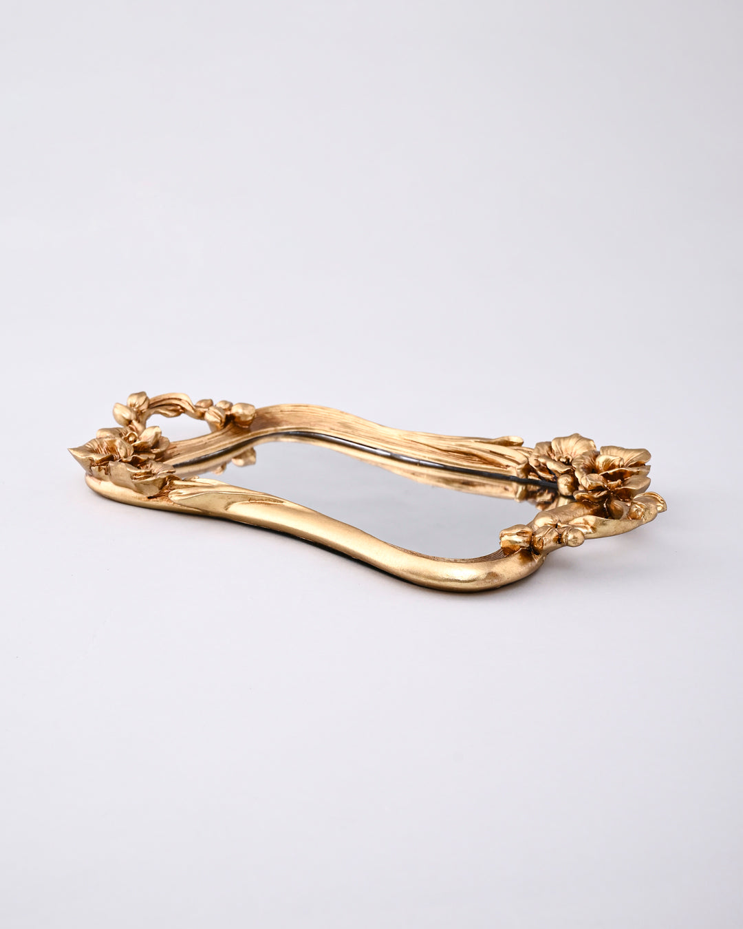 Golden Floral Motif Mirror Tray 