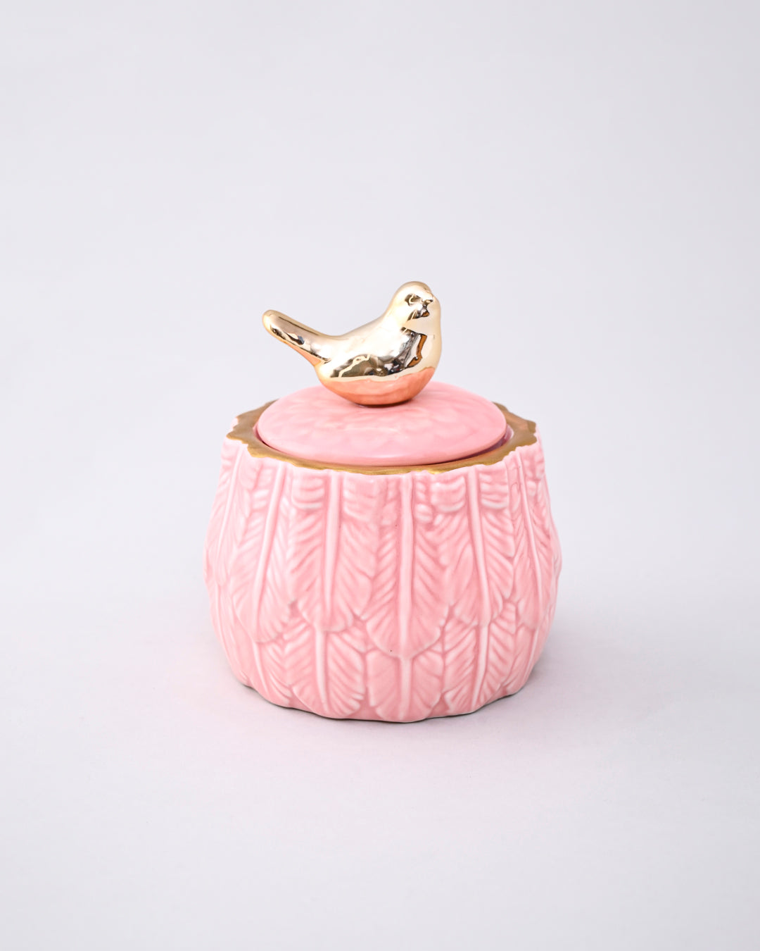 Pink Serenity Feather Jar Bird Lid 