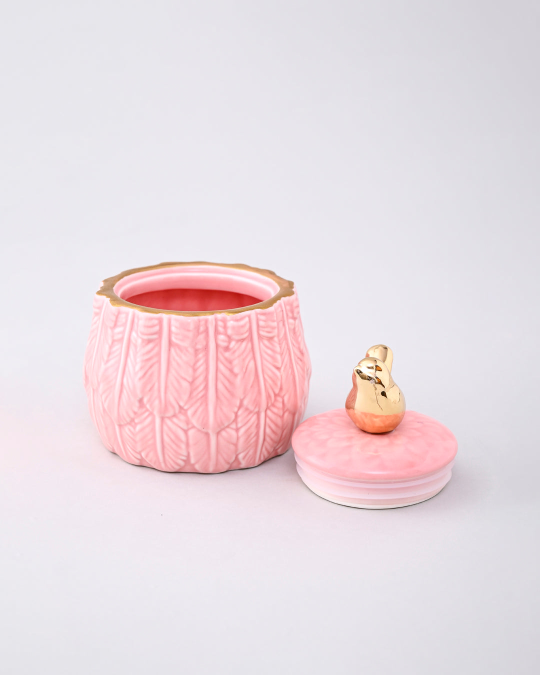 Pink Serenity Feather Jar Bird Lid 