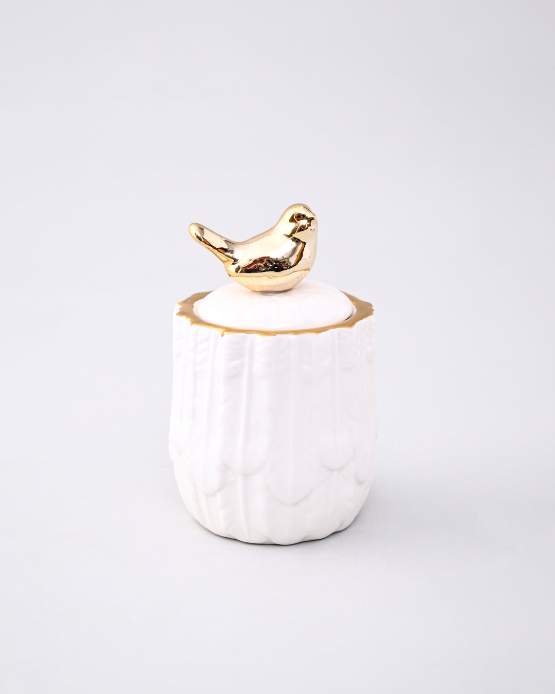 White Serenity Feather Jar Bird Lid 