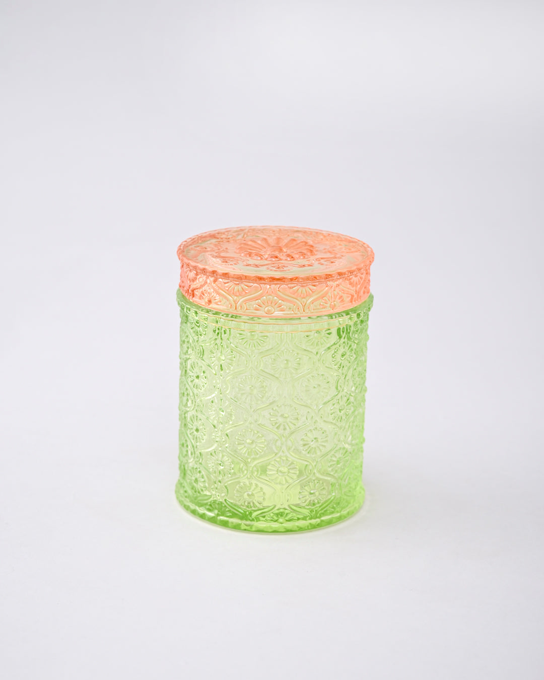 Vintage Floral Emerald Glass Jar 