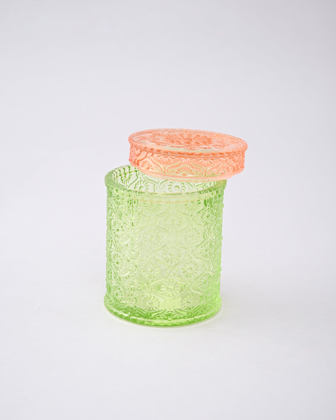 Vintage Floral Emerald Glass Jar 