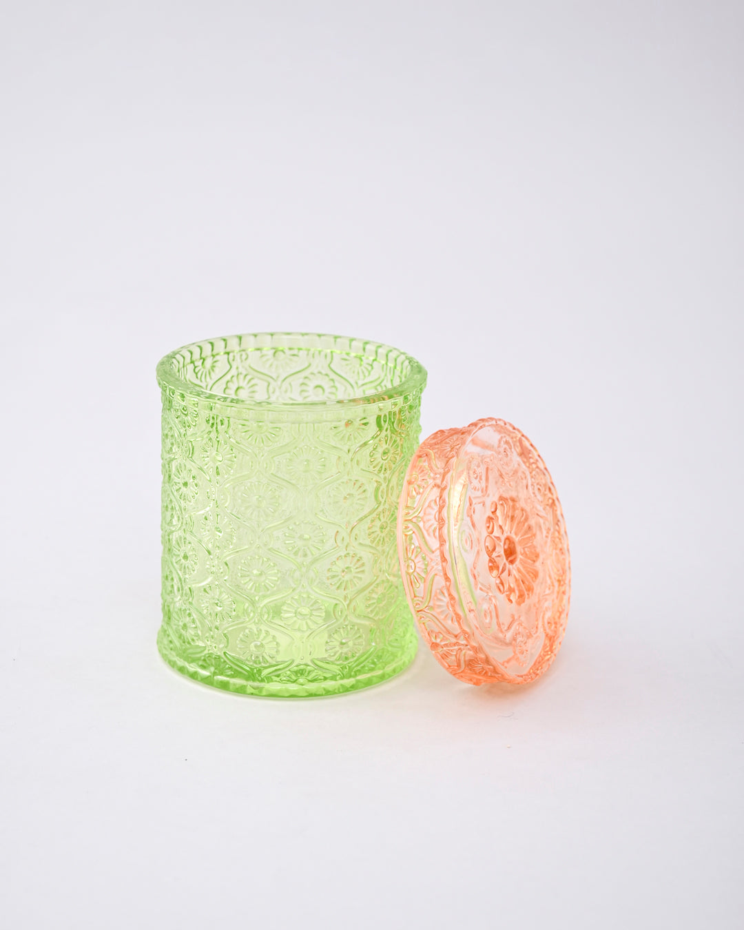 Vintage Floral Emerald Glass Jar 