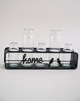 Rustic Home Glass Vase Set With Metal Stand 