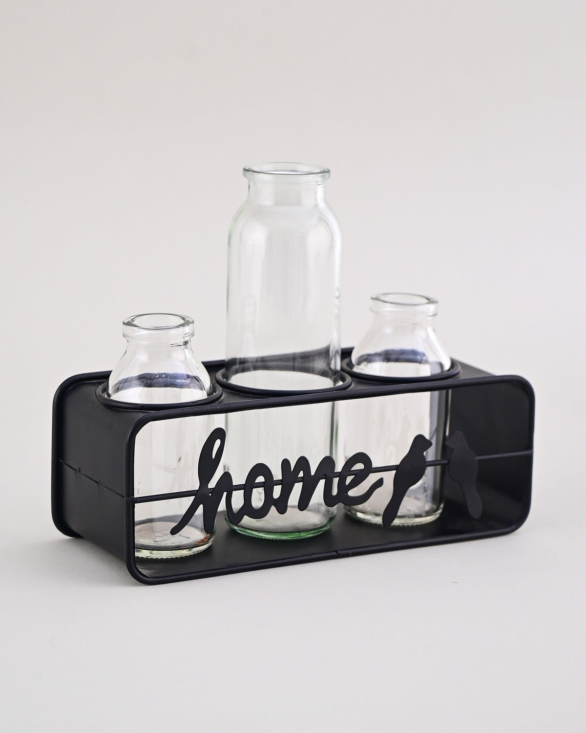 Rustic Home Glass Vase Set With Metal Stand