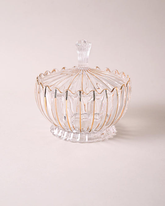 Scalloped Edge Crystal Glass Candy Jar with Lid