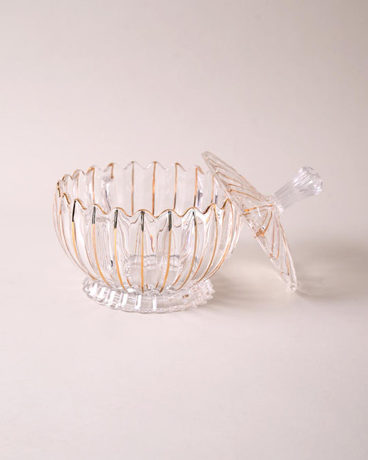Scalloped Edge Crystal Glass Candy Jar with Lid