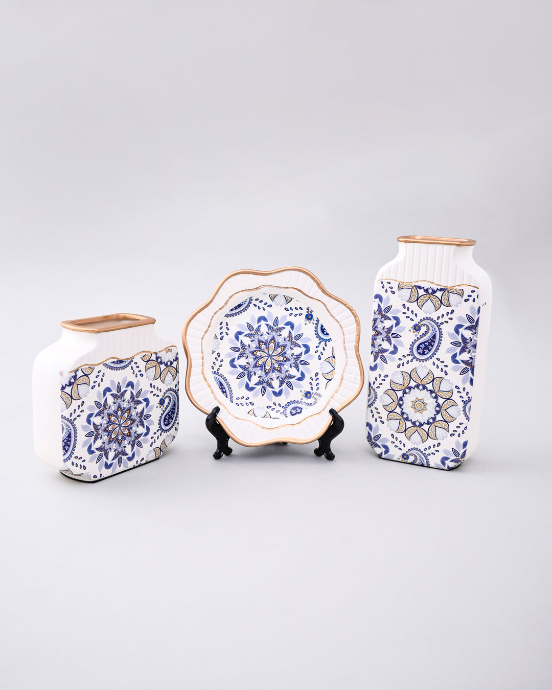 Indigo Royale Vase & Decorative Plate - Set Of 3 