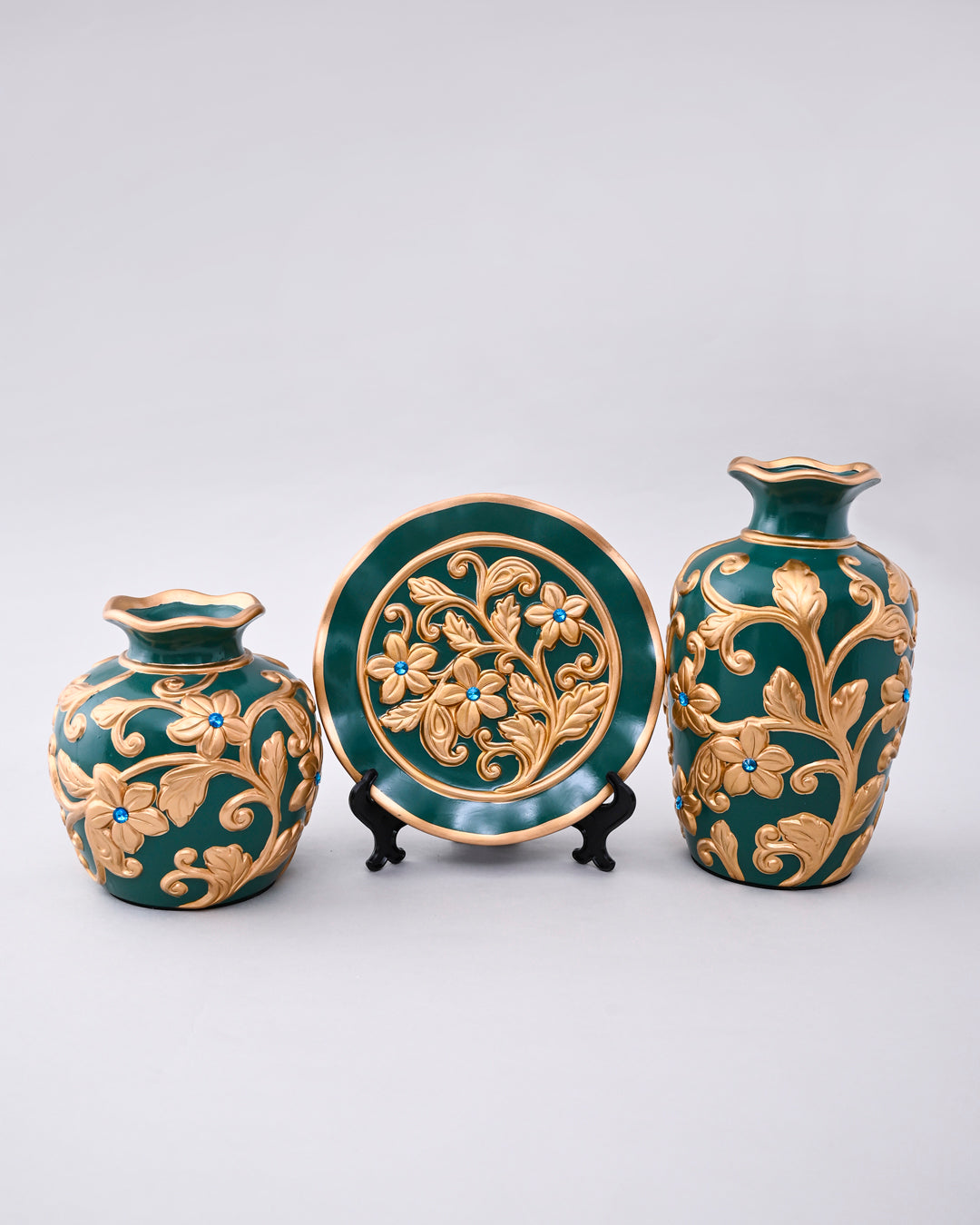 Emerald Royale Vase & Decorative Plate - Set Of 3 