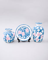 Azure Blossom Vase & Decorative Plate - Set Of 3 