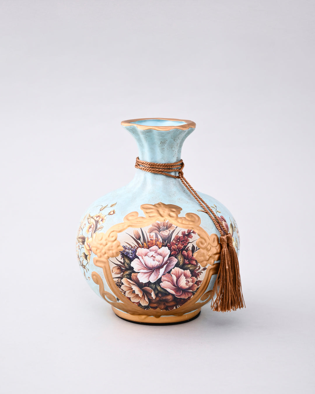 Regal Bloom Blue & Gold Vase & Decorative Plate - Set Of 3 