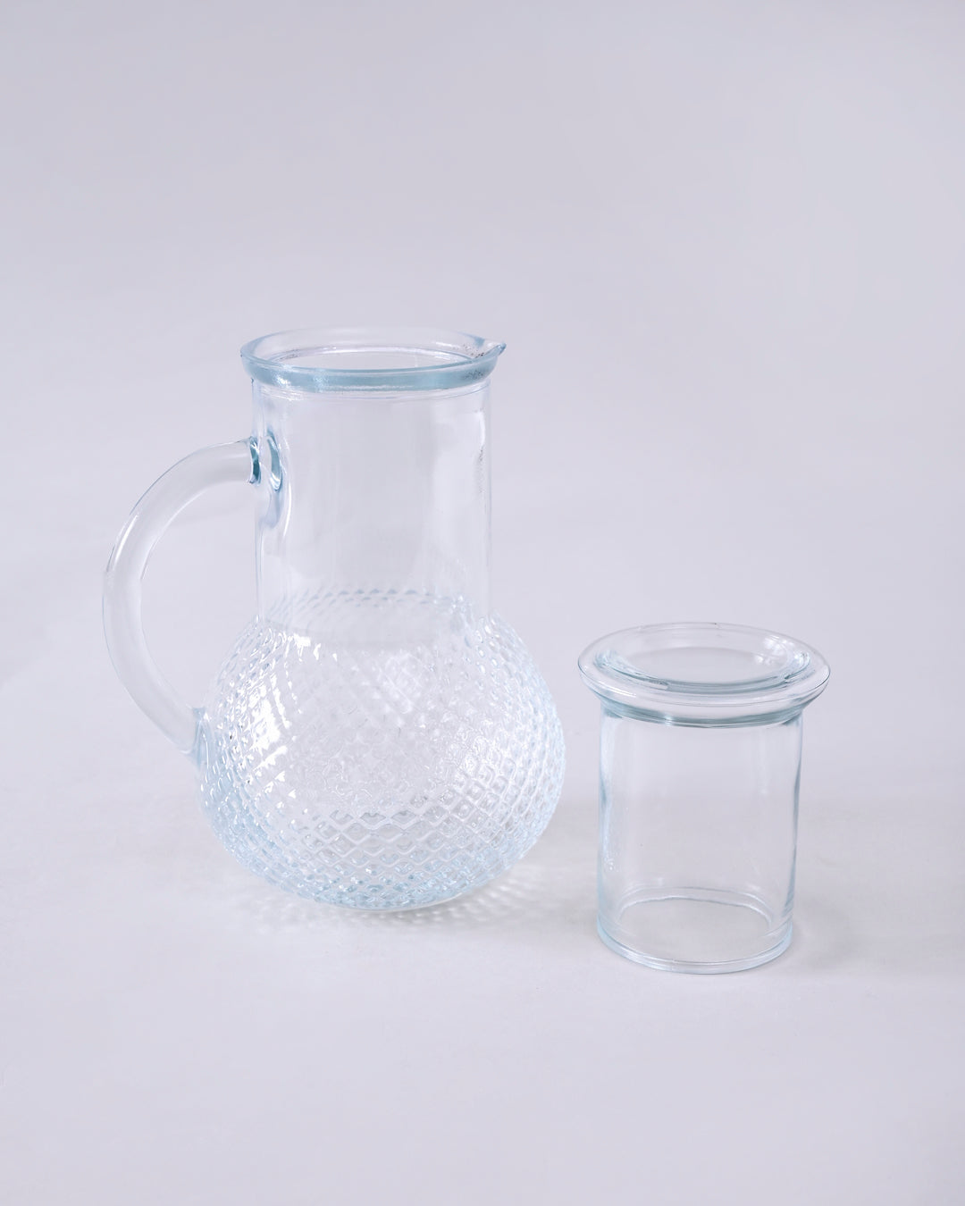 Diamond Cut Glass Jug with Tumbler Lid 