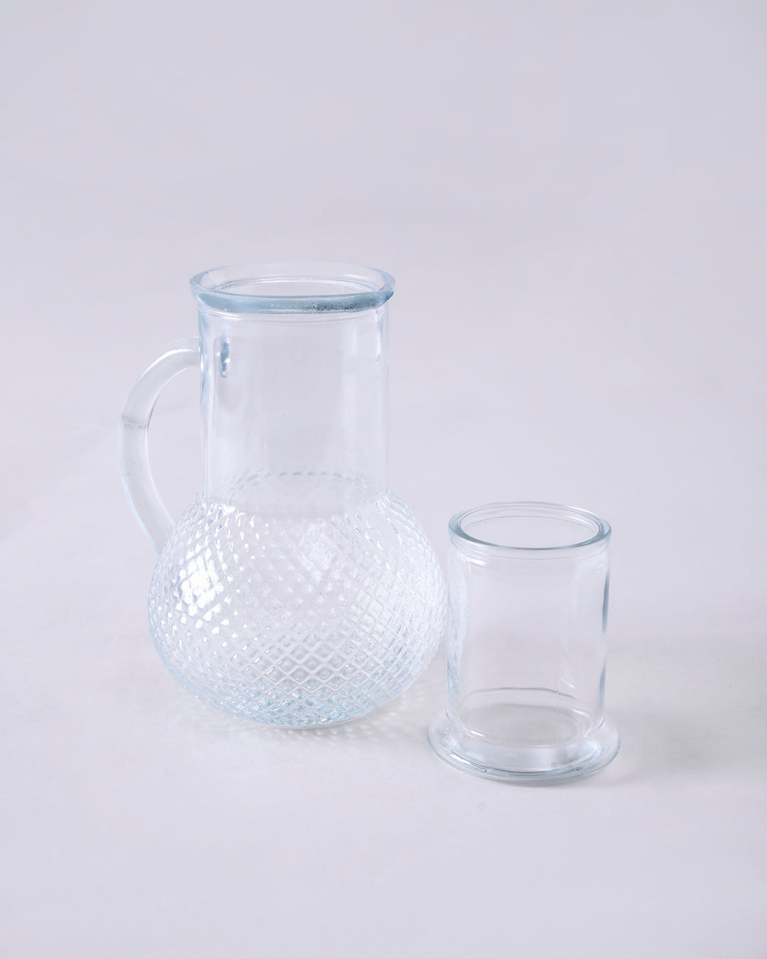 Diamond Cut Glass Jug with Tumbler Lid 