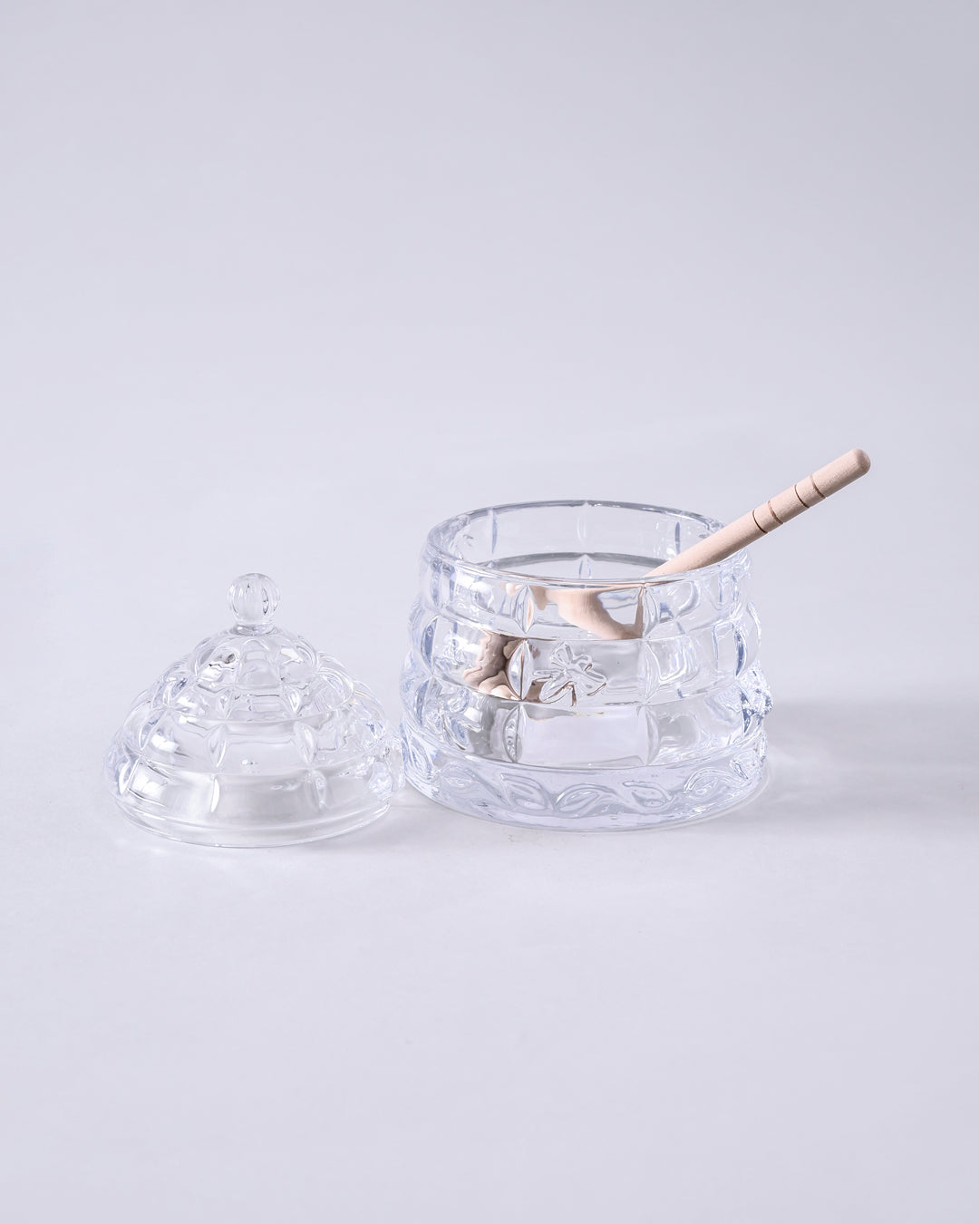 Honeycomb Glass Jar With Wooden Dipper 
