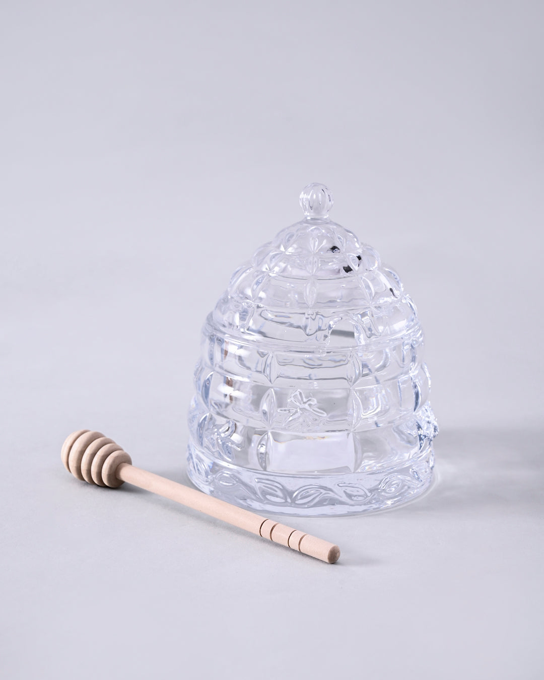 Honeycomb Glass Jar With Wooden Dipper 
