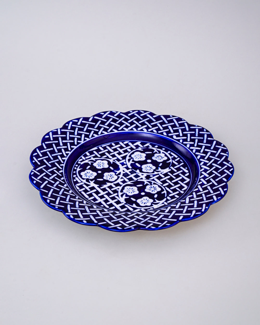 Blue Lattice Scalloped Edge Platter 
