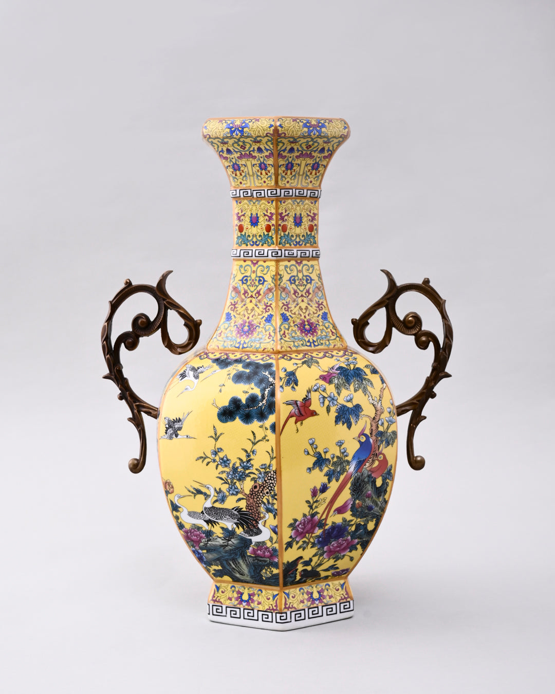 Midnight Bird Motifs Cloisonné Vase - Yellow 