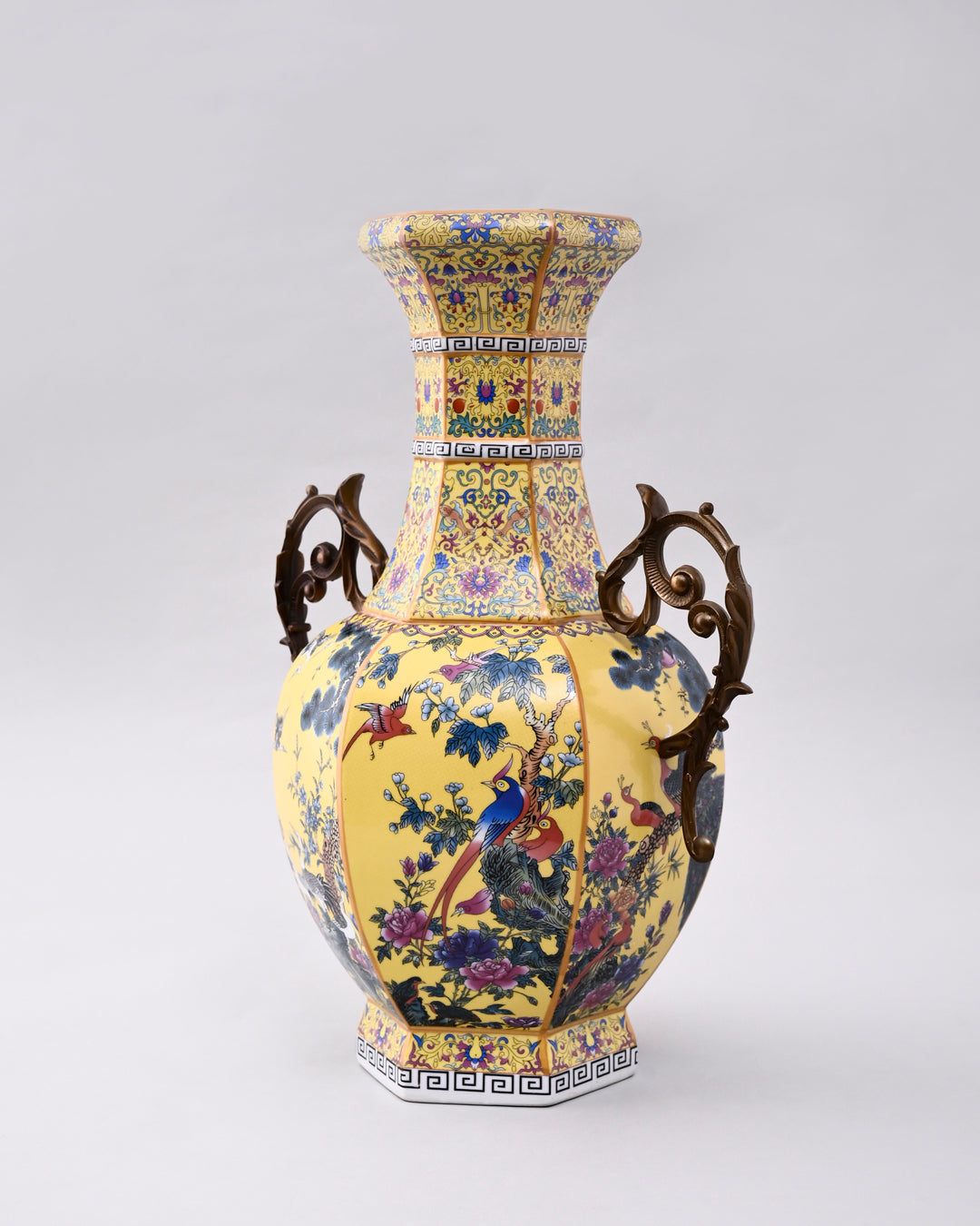 Midnight Bird Motifs Cloisonné Vase - Yellow 