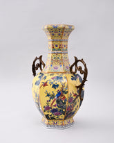 Midnight Bird Motifs Cloisonné Vase - Yellow 