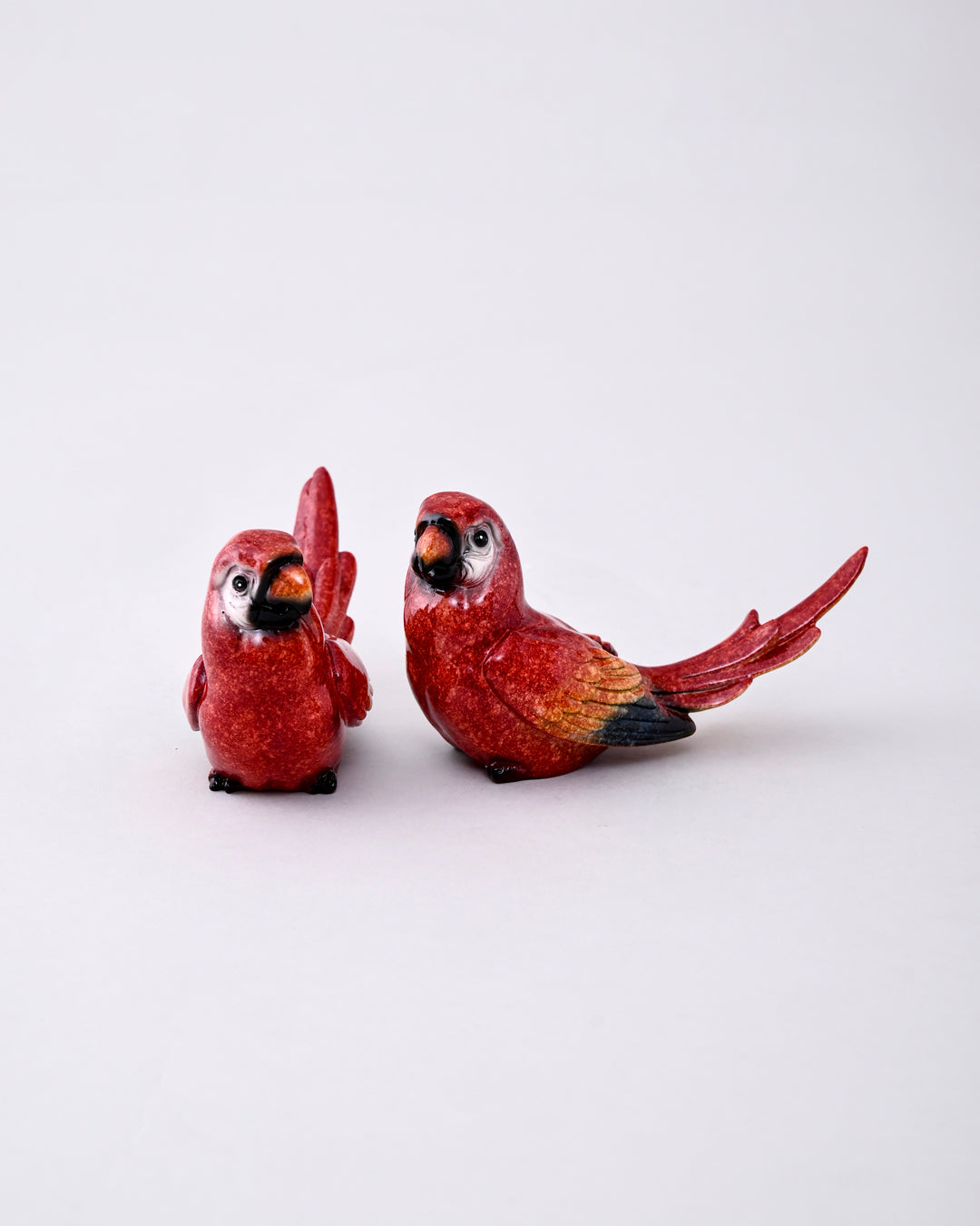 Red Parrot Couple Decorative Figurine Set 
