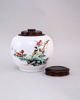 Snow Finch Hand Painted Ceramic Storage Jar 