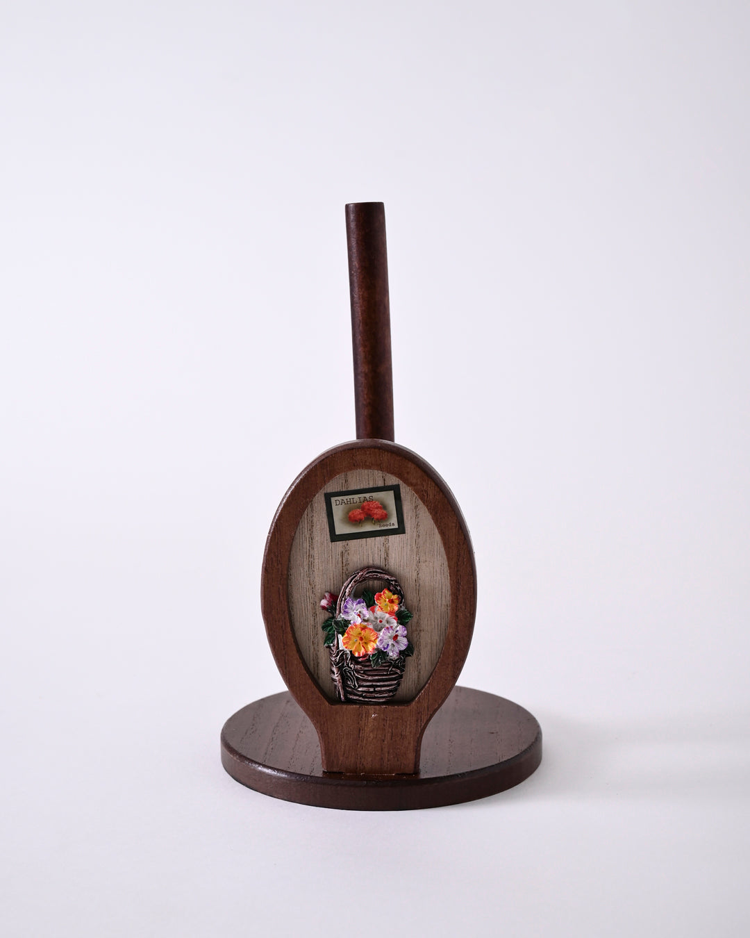 Vintage Floral Basket Wooden Paper Towel Holder 