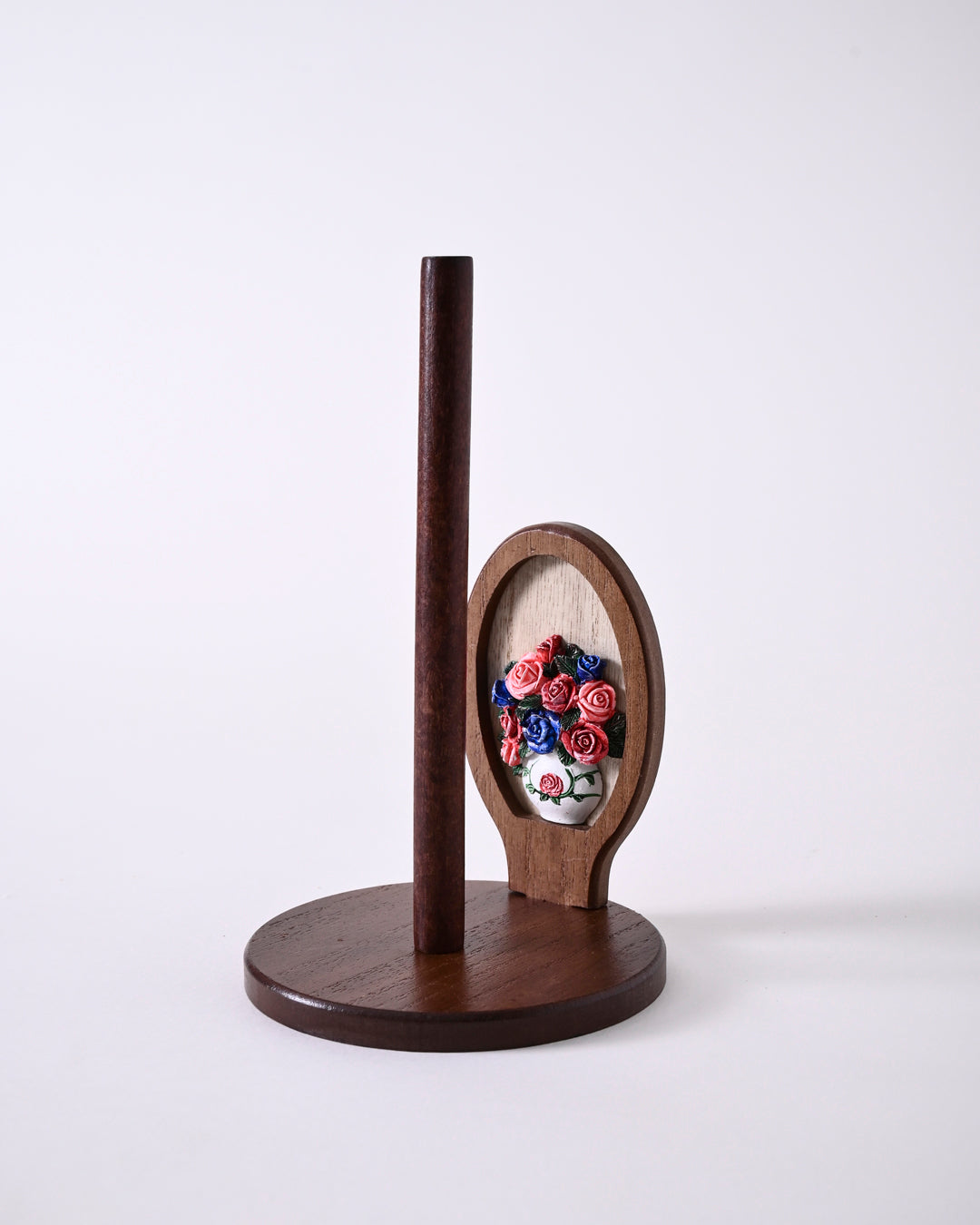 Floral Accent Wooden Paper Towel Holder 