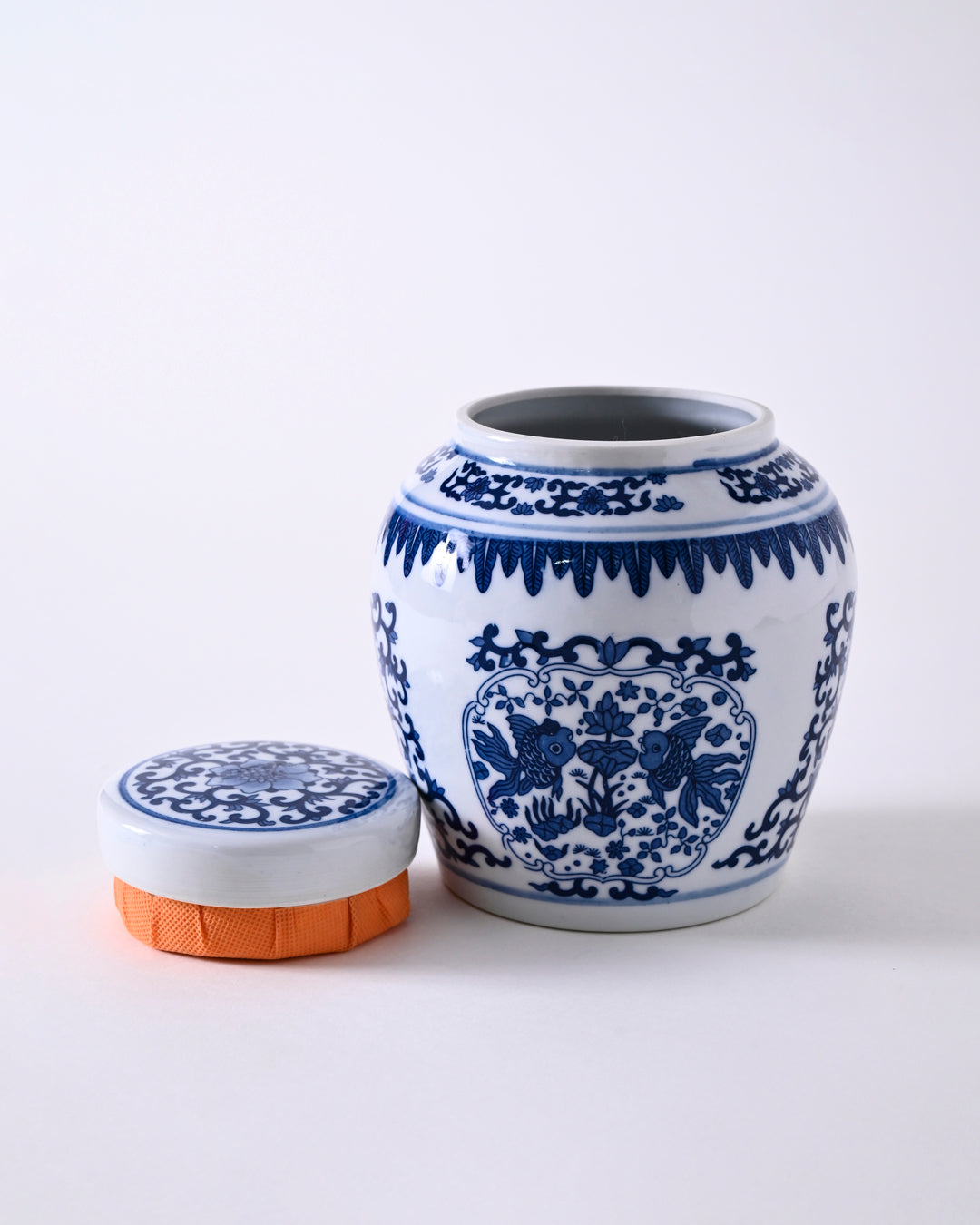 Blue Floral Porcelain Storage Jar with Lid 