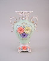 Vintage Floral Porcelain Vase with Handles - Sky Blue 