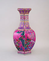 Midnight Bird Motifs Cloisonné Vase - Pink 