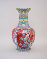 Midnight Bird Motifs Cloisonné Vase - Red 