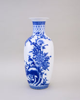 Majestic Peacock & Floral Blue & White Vase 