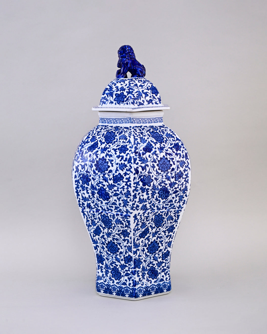 Floral Harmony Temple Jar With Lion Lid 