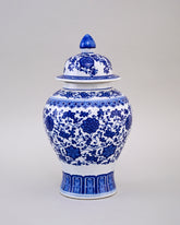 Blue and White Floral Motifs Temple Jar - 36 cm 