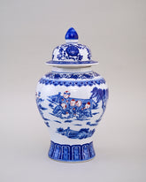 Blue and White Children Motif Temple Jar - 36 cm 