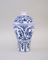 Courtly Scene Blue & White Porcelain Vase 