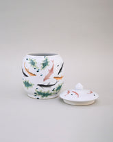 Koi Fish Ceramic Storage Jar With Lid 