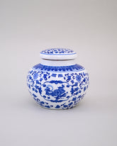 Blue & White Floral Motif Storage Jar 
