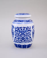 Blue & White Fish Motif Storage Jar 