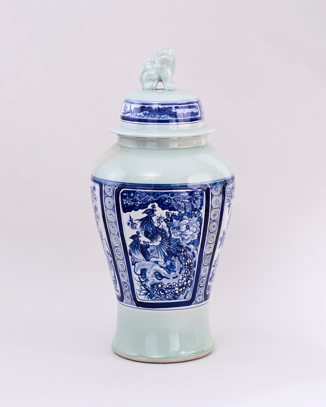 Celadon Phoenix Foo Dog Temple Jar 