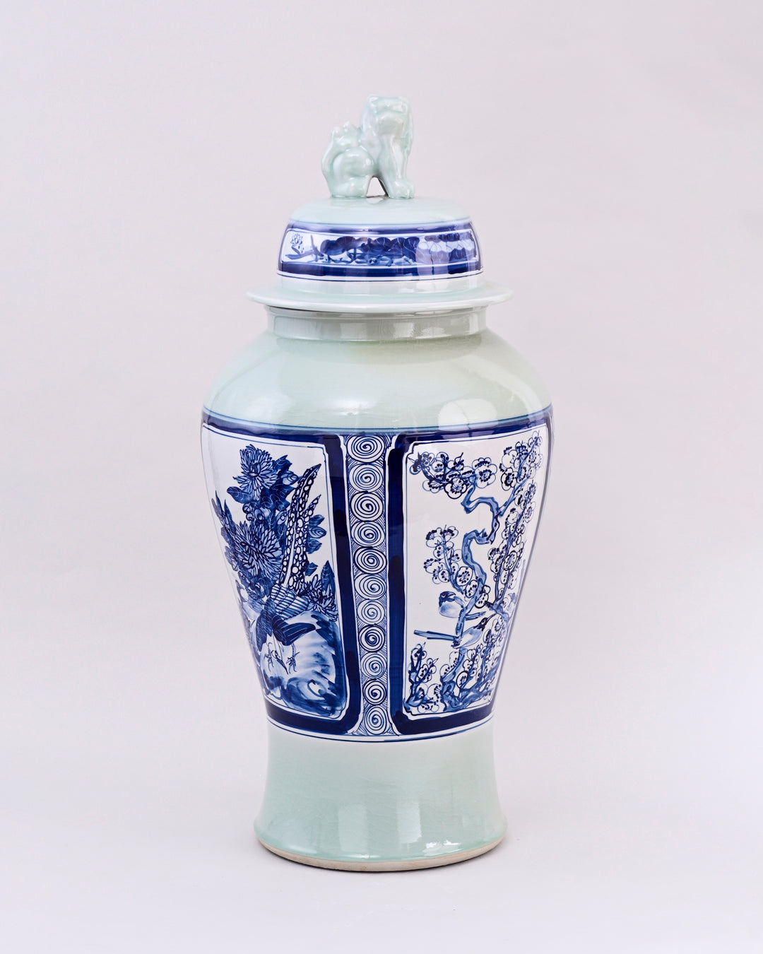 Celadon Phoenix Foo Dog Temple Jar 