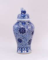 Blue Chrysanthemum Foo Dog Temple Jar 