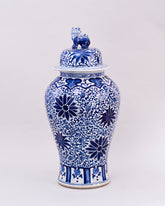 Royal Blossom Blue & White Temple Jar With Foo Dog Lid - 92 cm 