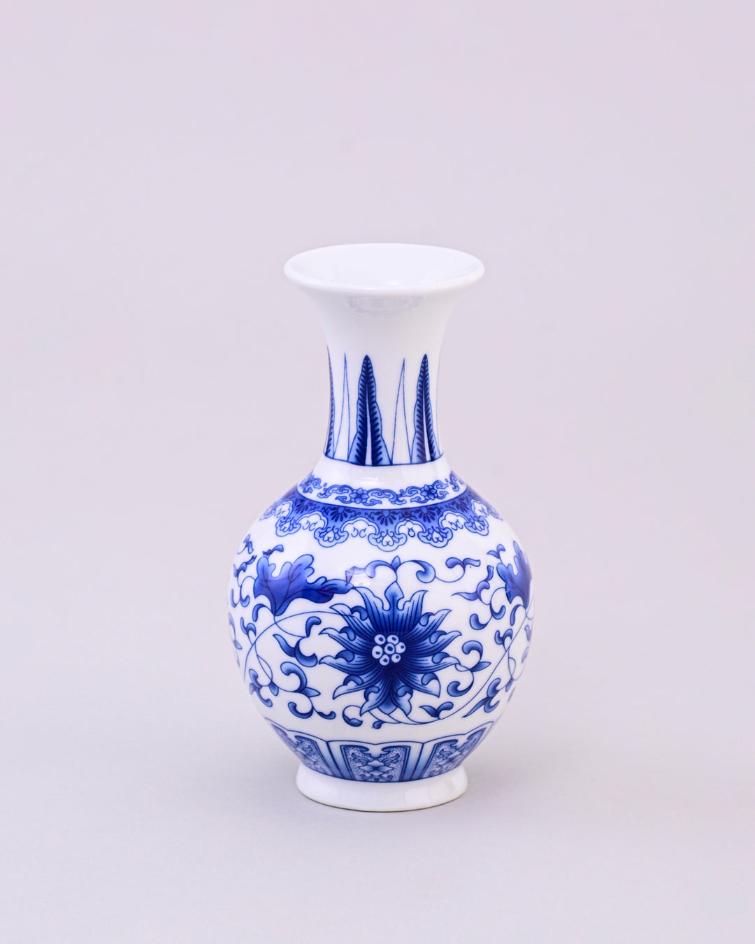 Blue & White Lotus Flared Neck Vase 