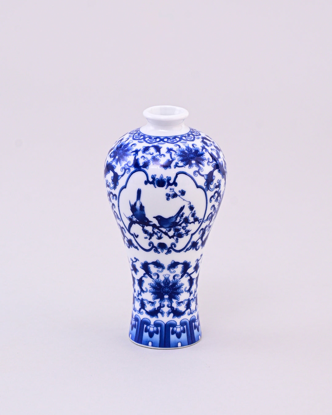 Blue & White Bird Motif Meiping Vase 