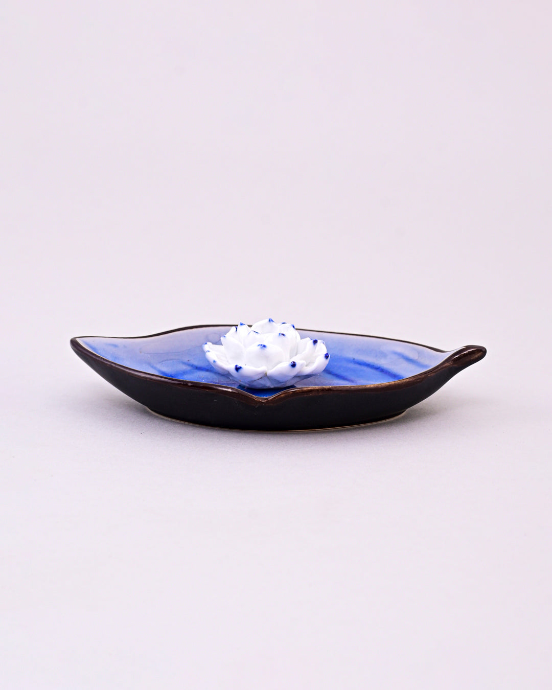 Lotus Bliss Bodhi Leaf Incense Holder Blue - Big