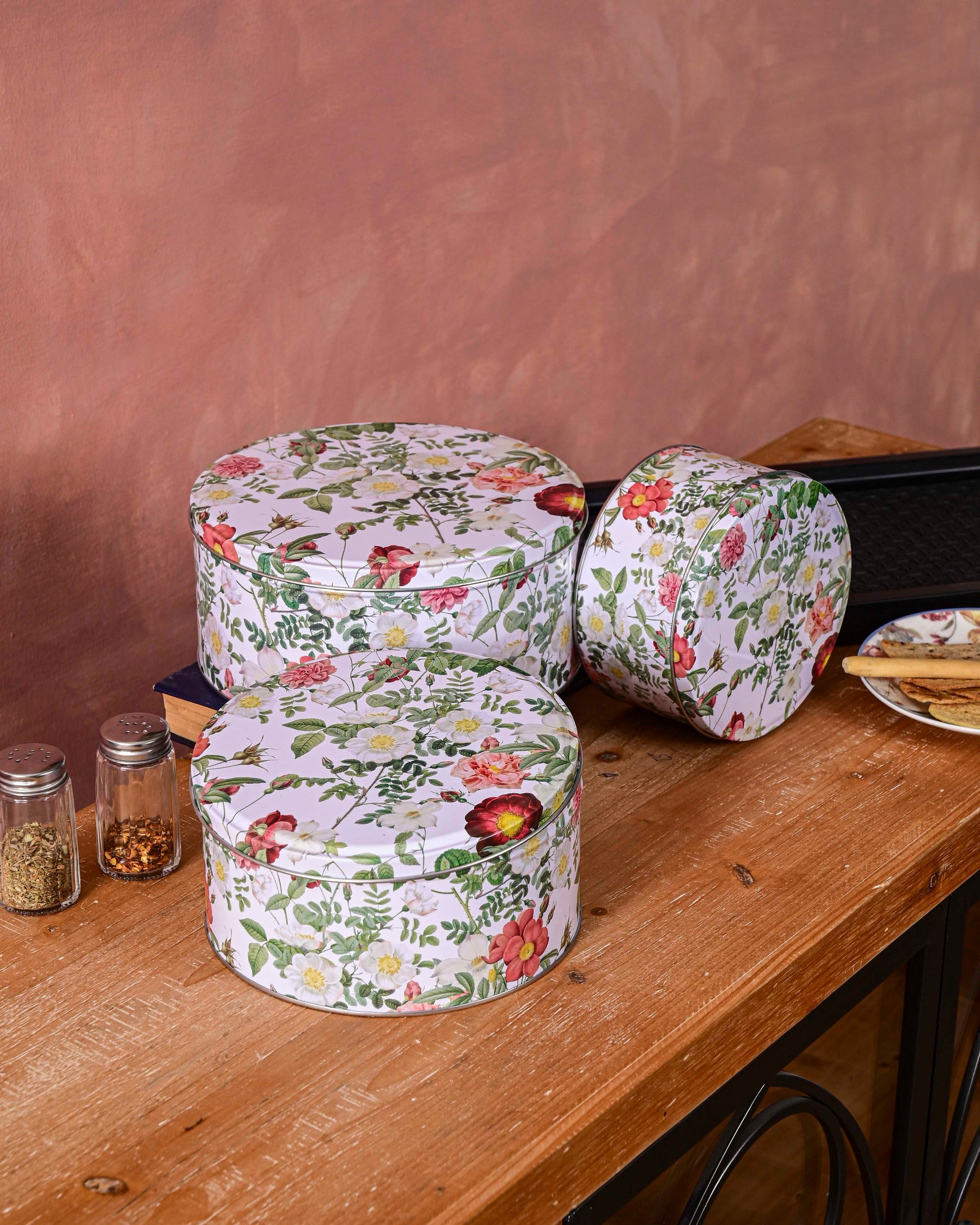 Botanical Bloom Round Storage Canister - Set Of 3 