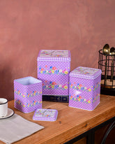 Lavender Polka Storage Canisters - Set Of 3 